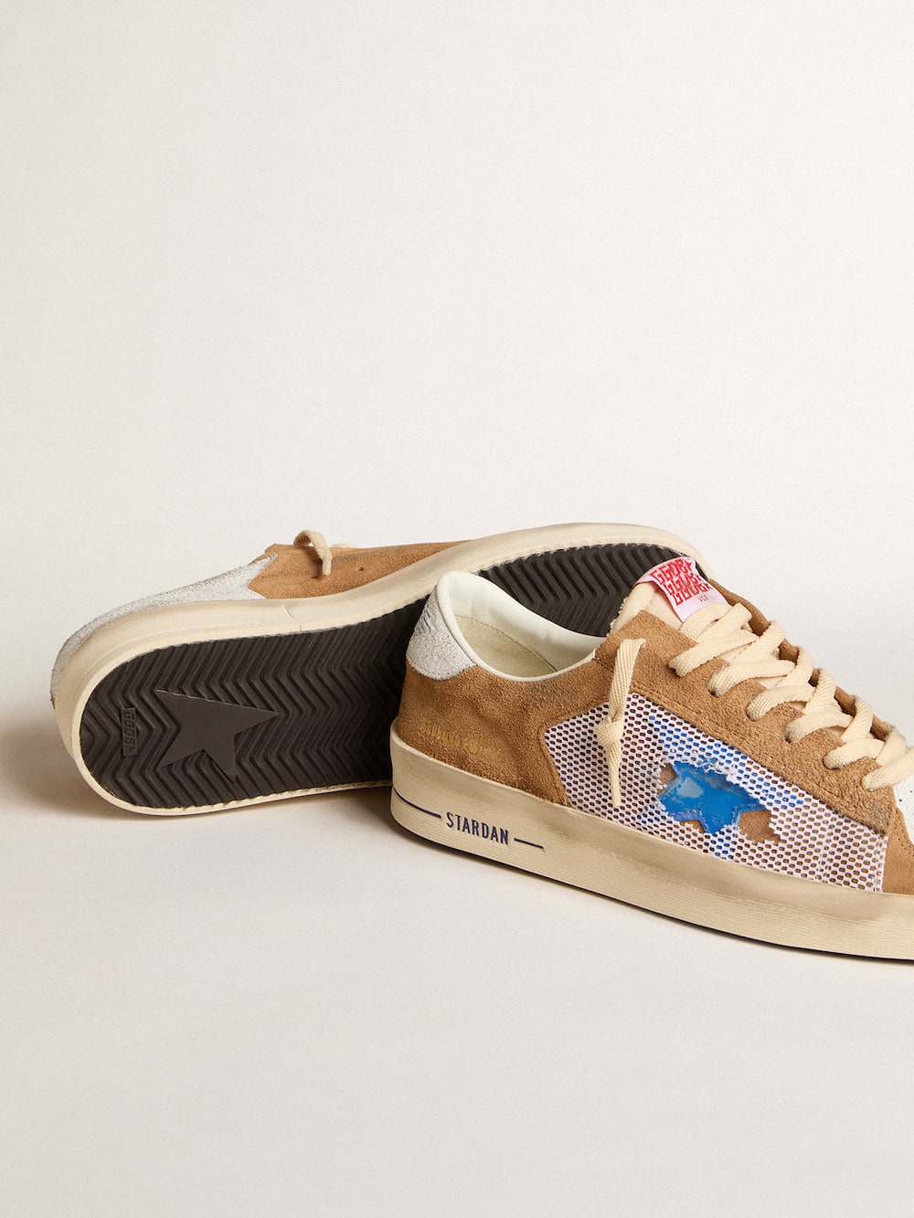 Golden Goose - Stardan LTD in tobacco suede and mesh with blue star and leather heel tab in 