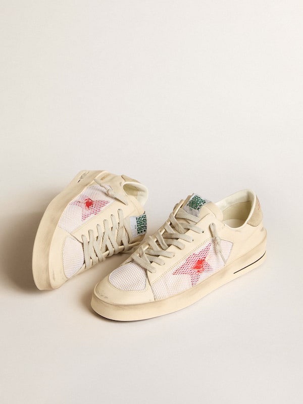 Golden Goose - Men's Stardan in white leather and mesh with red star and sand-colored heel tab in 