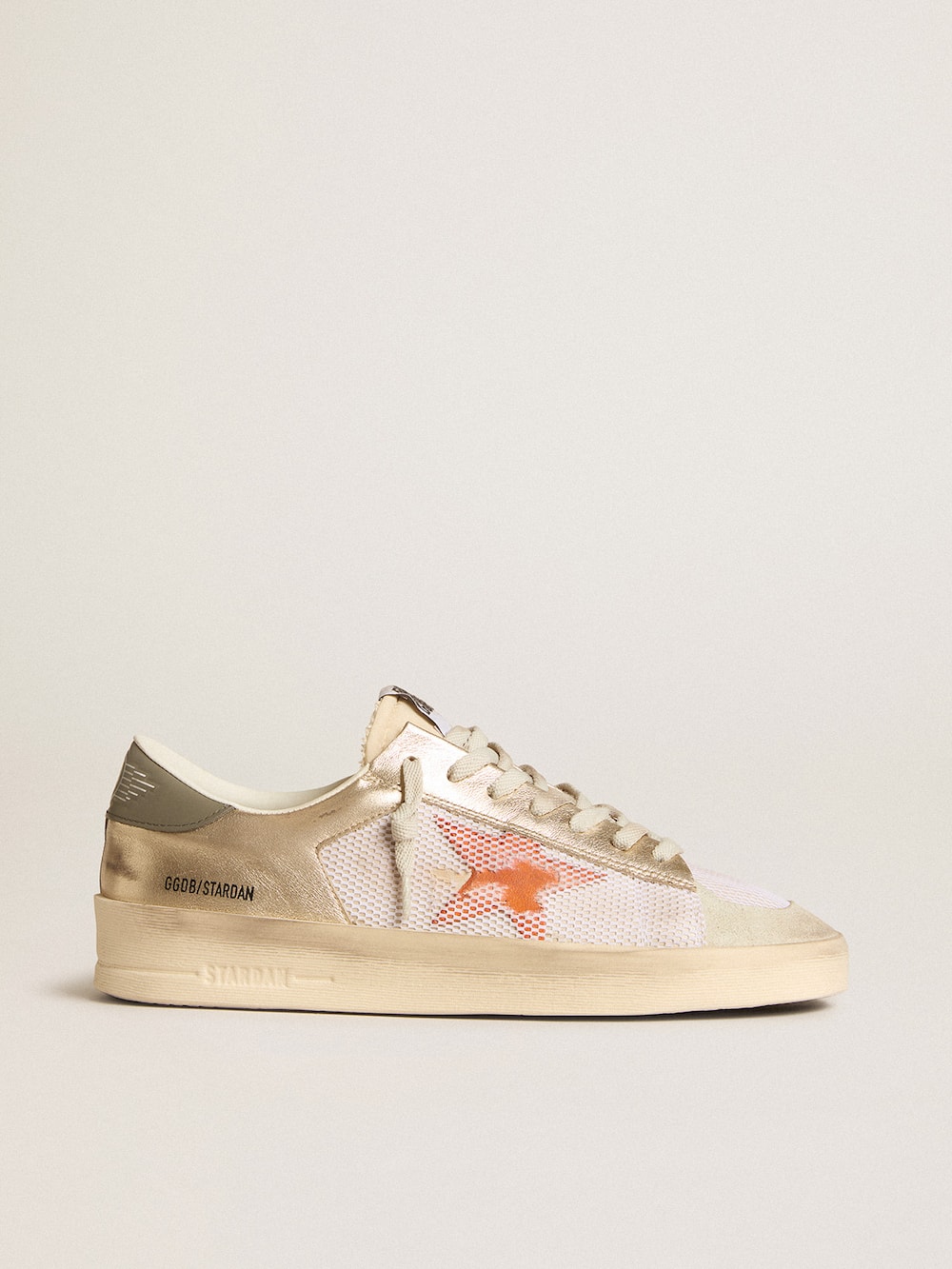 Golden Goose - Stardan in white mesh with orange star and platinum leather inserts in 