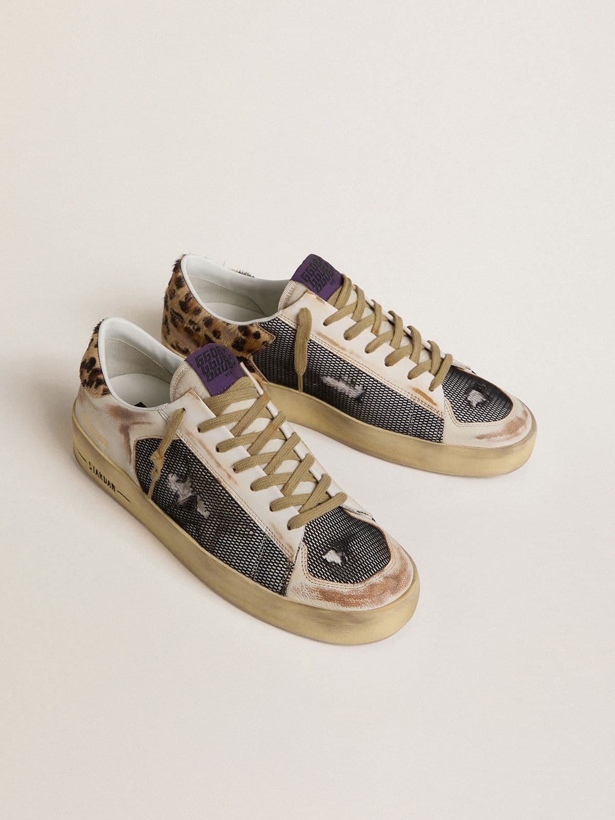 Golden Goose - Men's Stardan in nappa and mesh with leopard-print pony skin heel tab in 