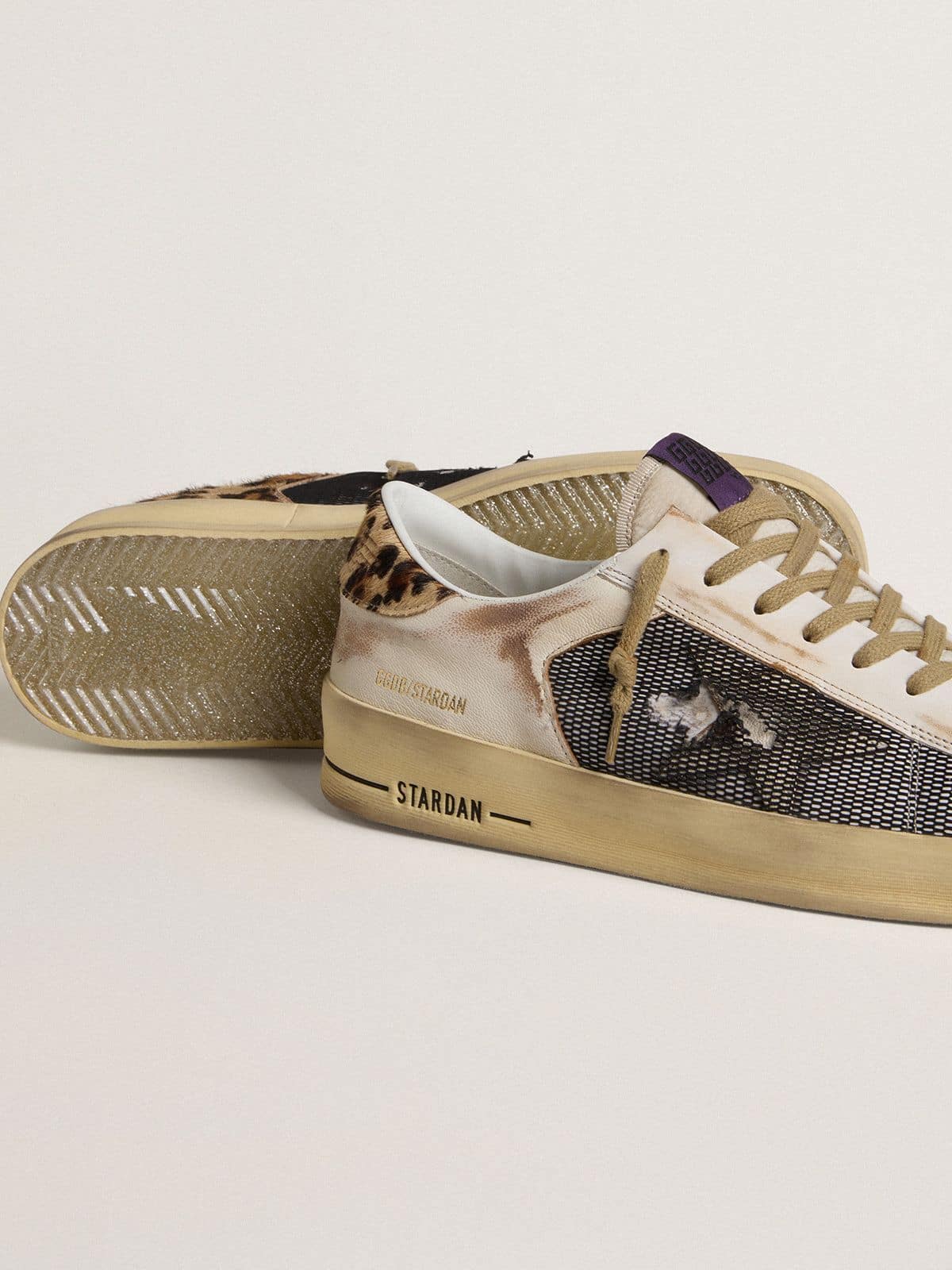 Golden Goose - Men's Stardan in nappa and mesh with leopard-print pony skin heel tab in 