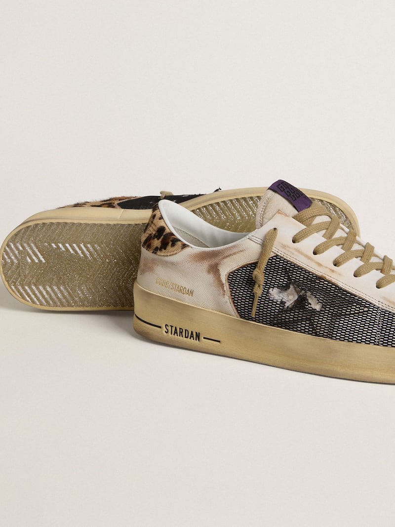 Golden Goose - Stardan pour homme en cuir nappa et r&eacute;sille avec contrefort en cuir fa&ccedil;on poulain imprim&eacute; l&eacute;opard in 