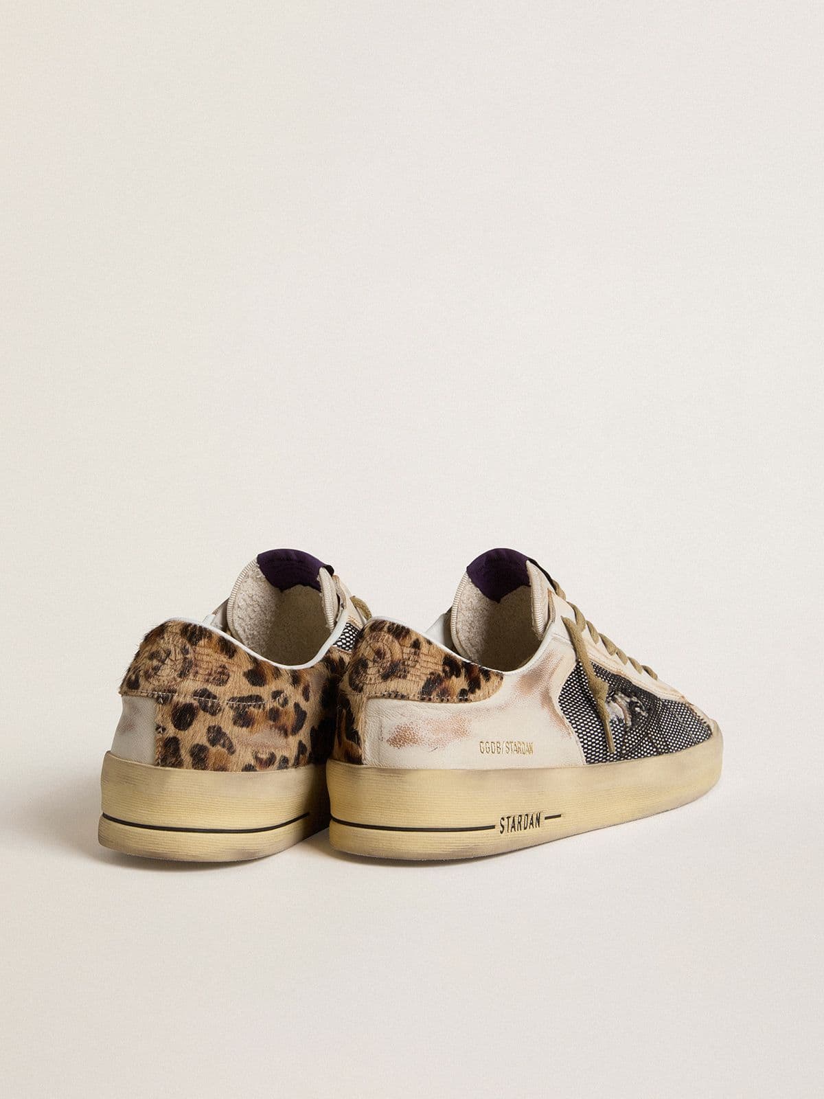 Golden Goose - Men's Stardan in nappa and mesh with leopard-print pony skin heel tab in 