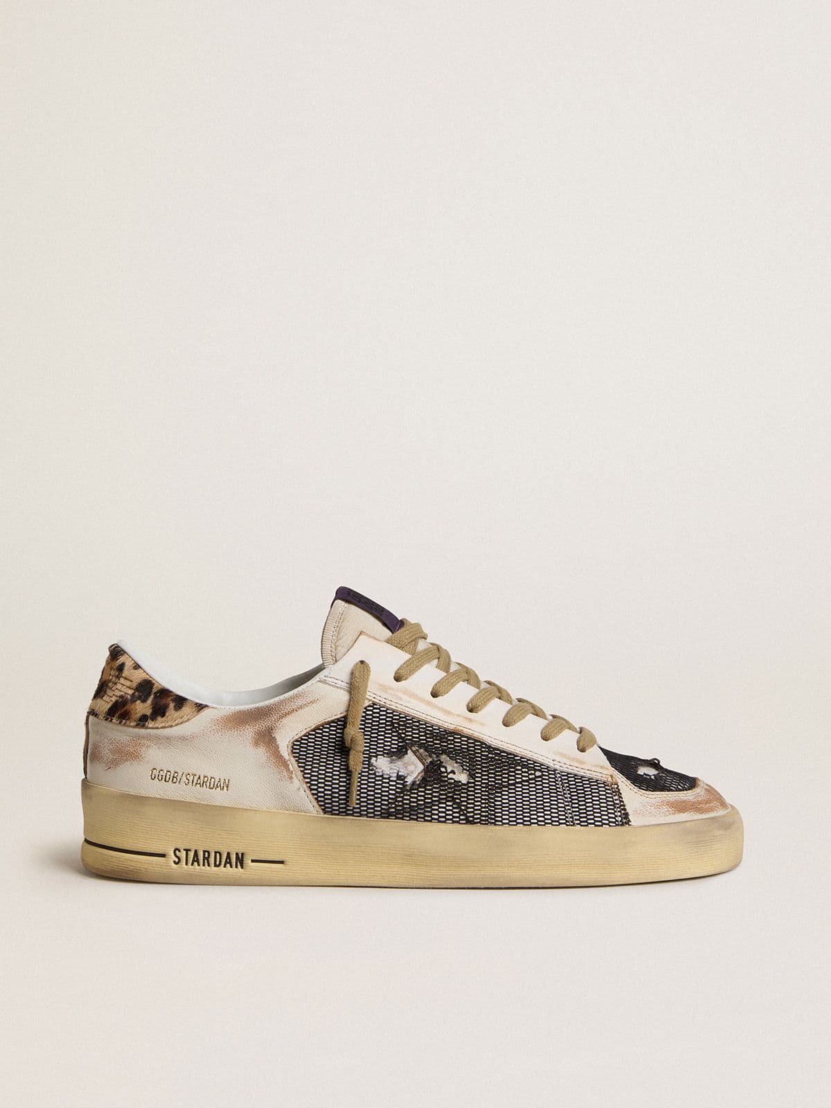 Golden Goose - Men's Stardan in nappa and mesh with leopard-print pony skin heel tab in 