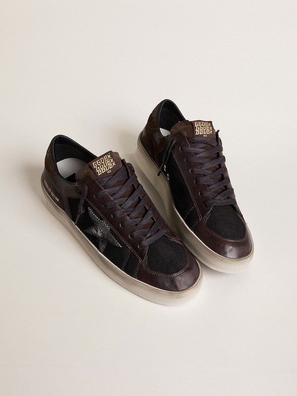 Golden Goose - Men's Stardan in brown suede and black mesh with white leather star and nappa leather inserts in 