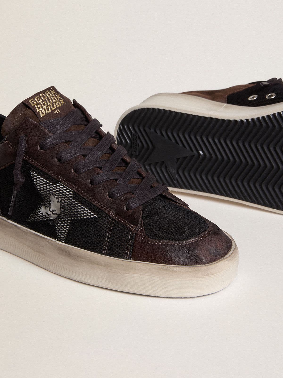 Golden Goose - Men's Stardan in brown suede and black mesh with white leather star and nappa leather inserts in 