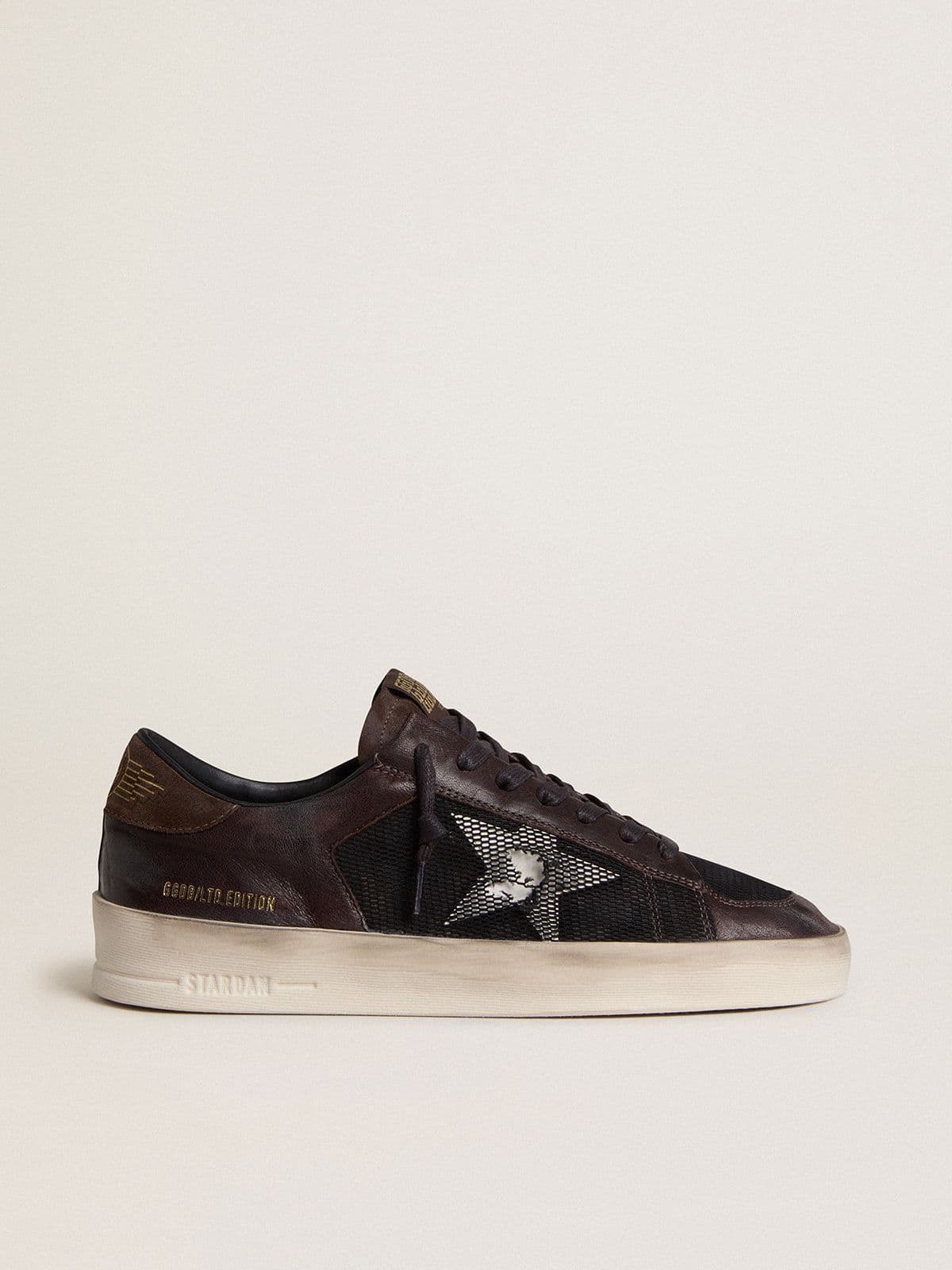 Golden Goose - Men's Stardan in brown suede and black mesh with white leather star and nappa leather inserts in 