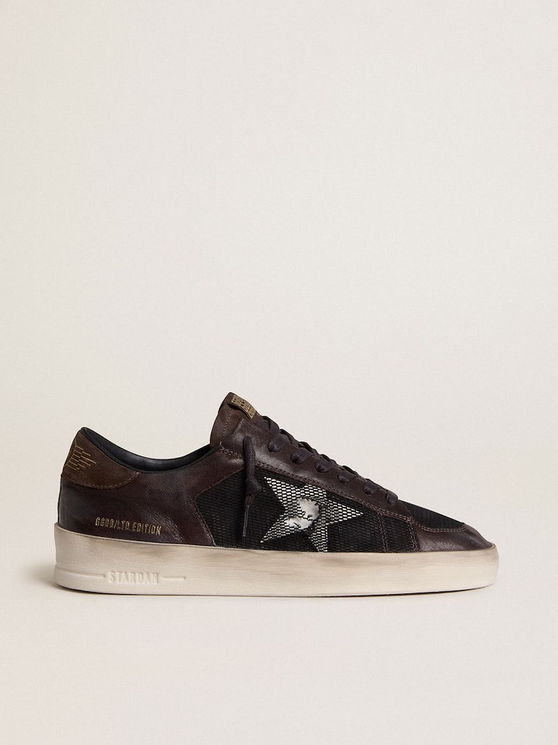 Men's Stardan in brown suede and black mesh with white leather star and nappa leather inserts