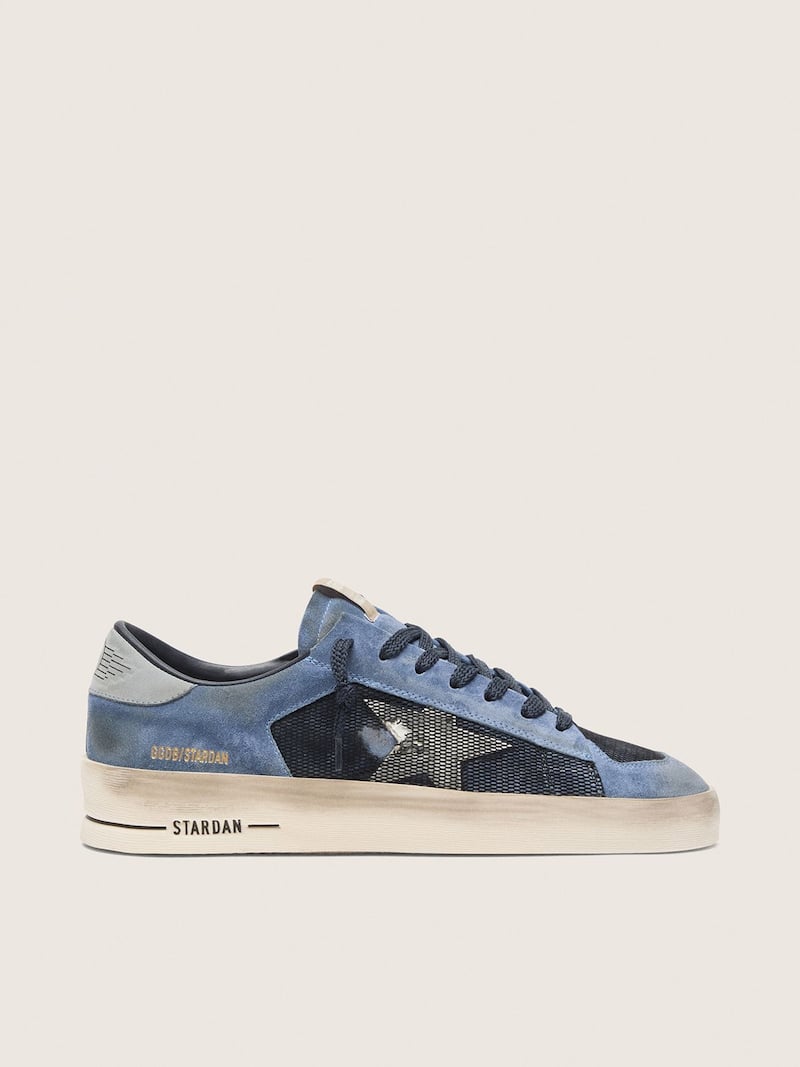 Stardan homme en cuir velours bleu avec &eacute;toile blanche