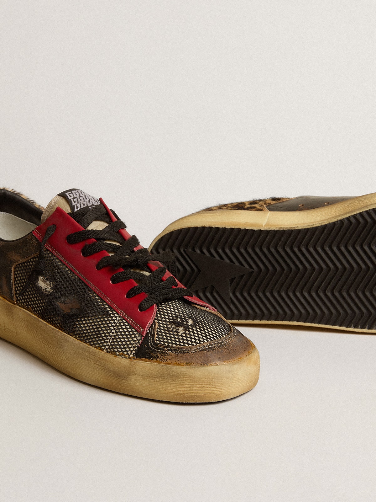 Golden Goose - Stardan Uomo LAB in rete con inserti in pelle nera e talloncino leo  in 