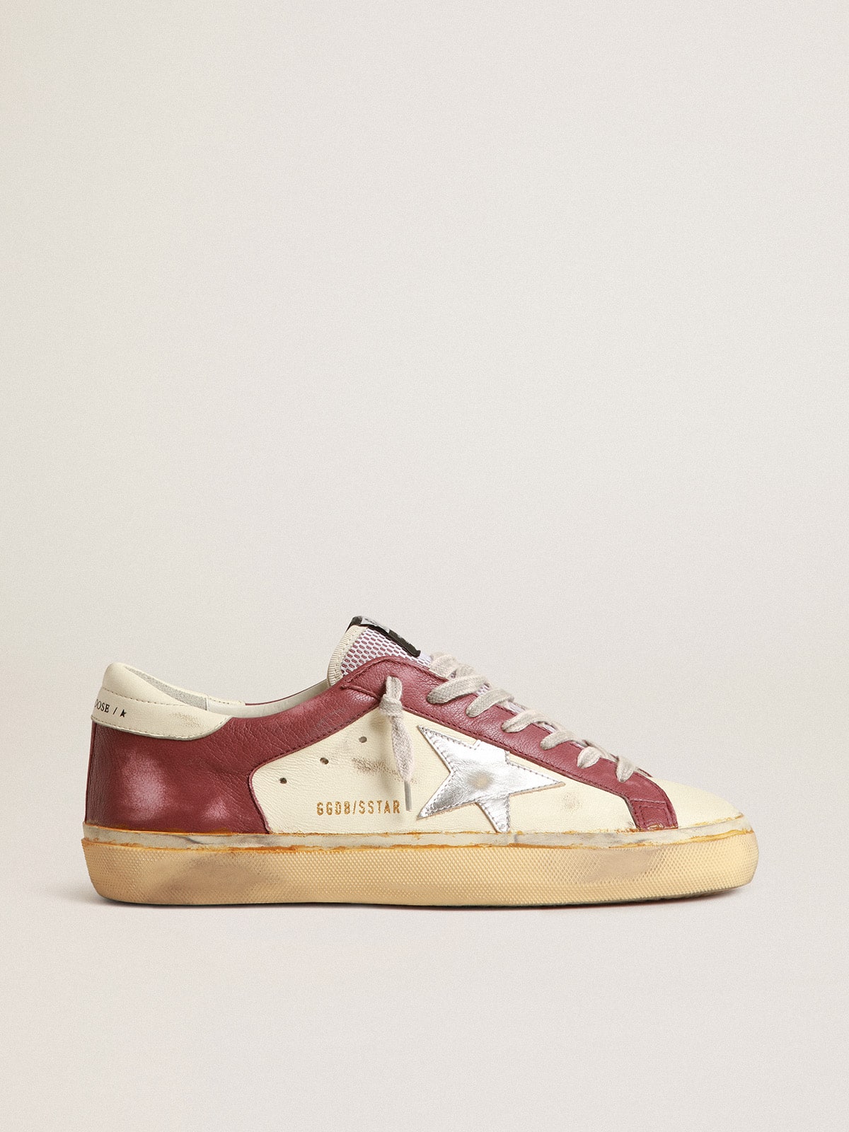 Golden Goose - Super-Star in nappa leather with burgundy inserts and silver star in 