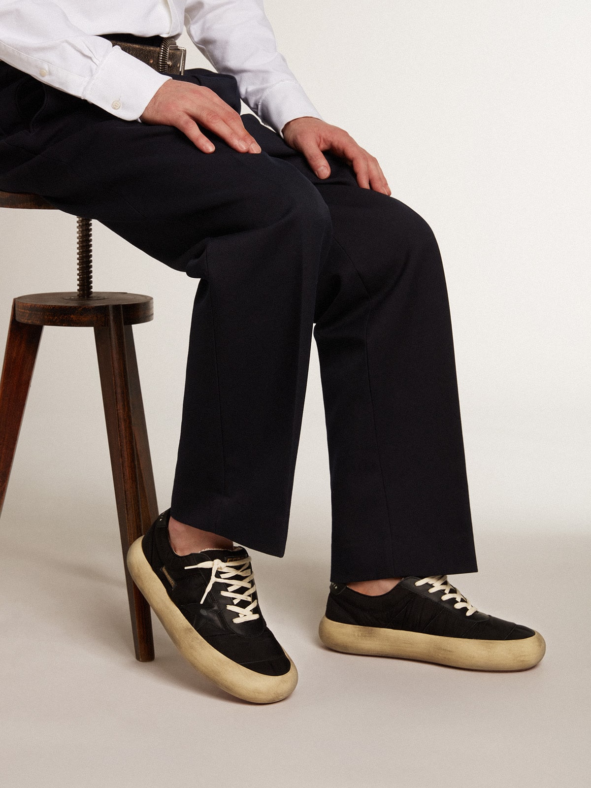 Golden Goose - Men’s Space-Star in nylon with black leather star and heel tab in 