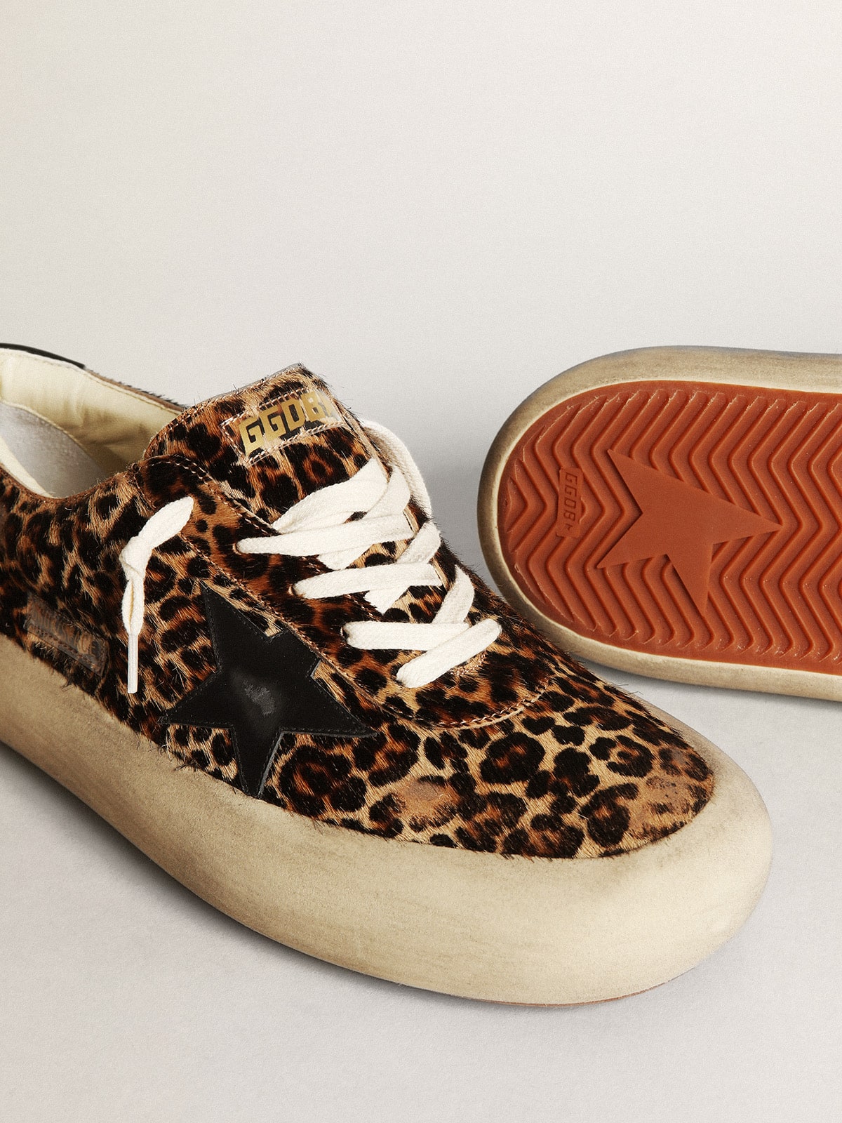 Golden Goose - Men's Space-Star in leopard print pony skin with black star and heel in 