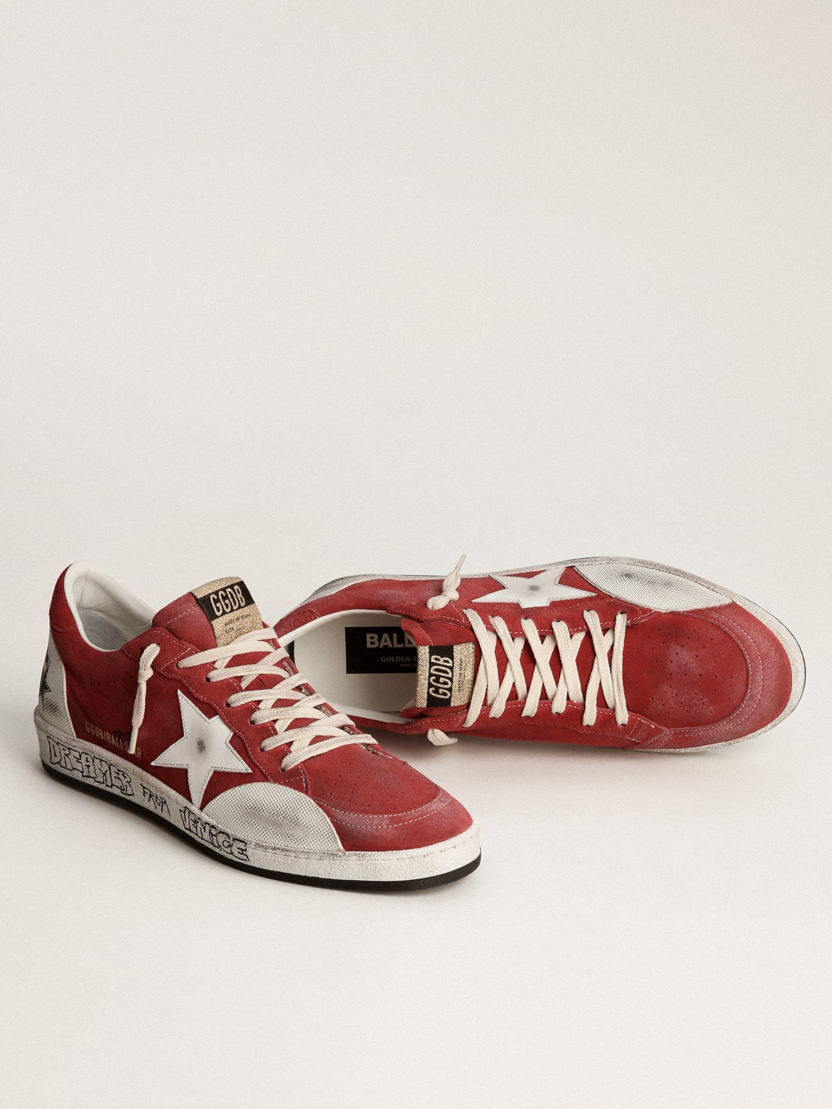 Golden Goose - Ball Star Pro men’s sneakers in red suede with knurled white rubber inserts in 