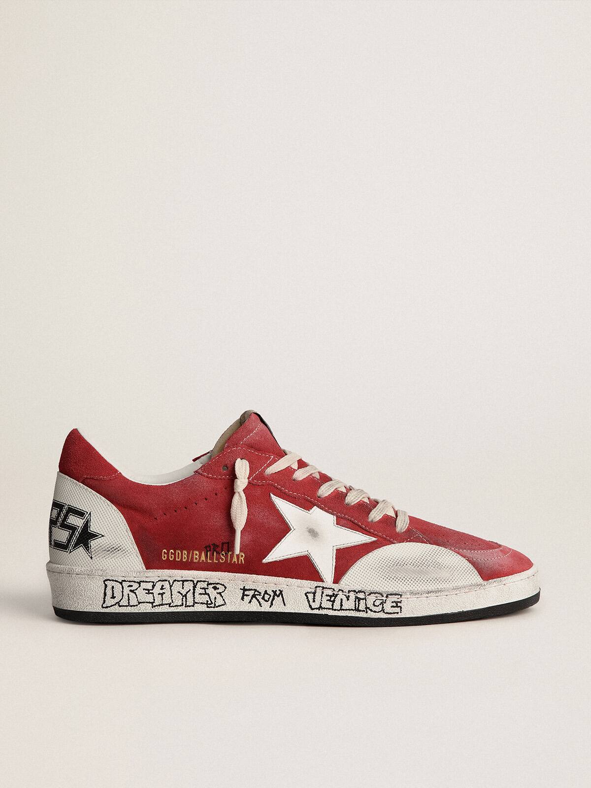 Golden Goose - Ball Star Pro men’s sneakers in red suede with knurled white rubber inserts in 