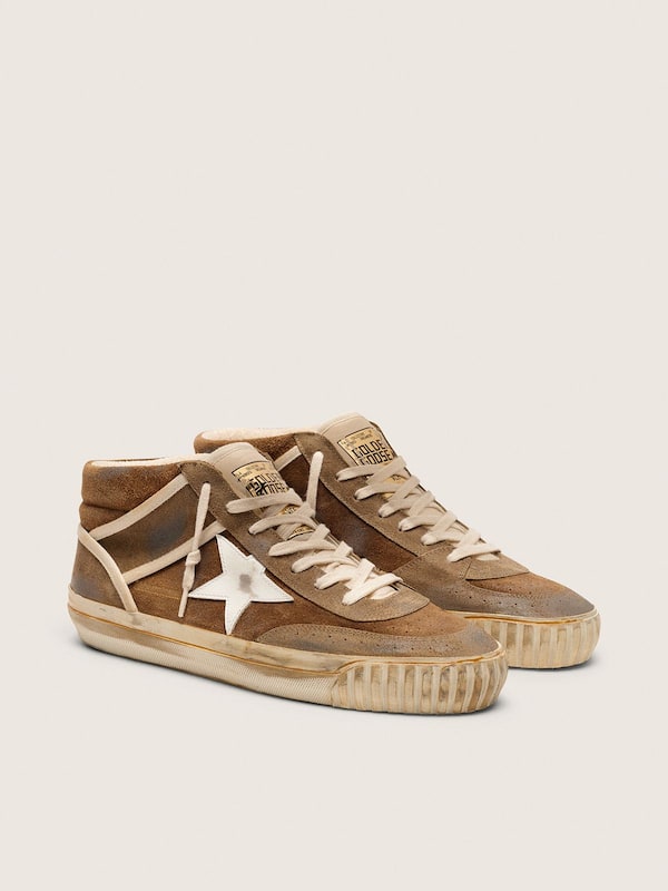 Mid Star Uomo LAB in suede color ruggine con stella in pelle bianca