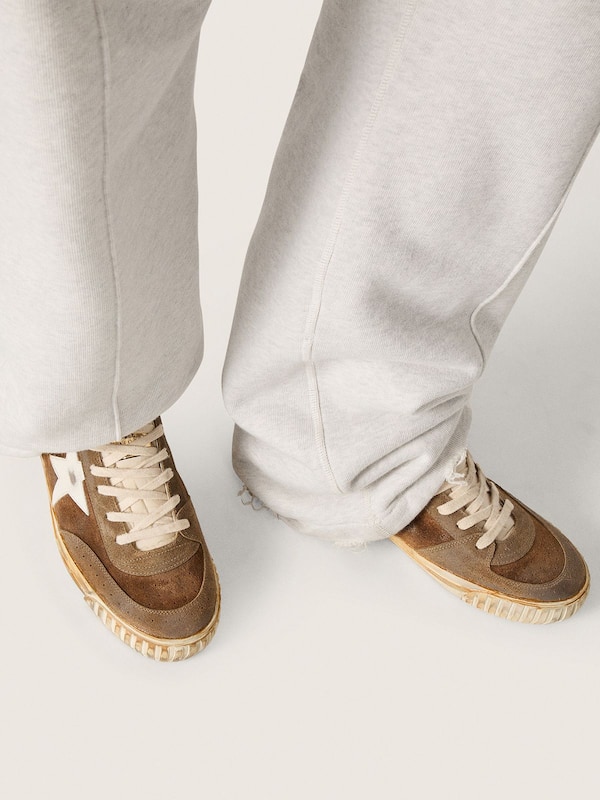 Mid Star Uomo LAB in suede color ruggine con stella in pelle bianca