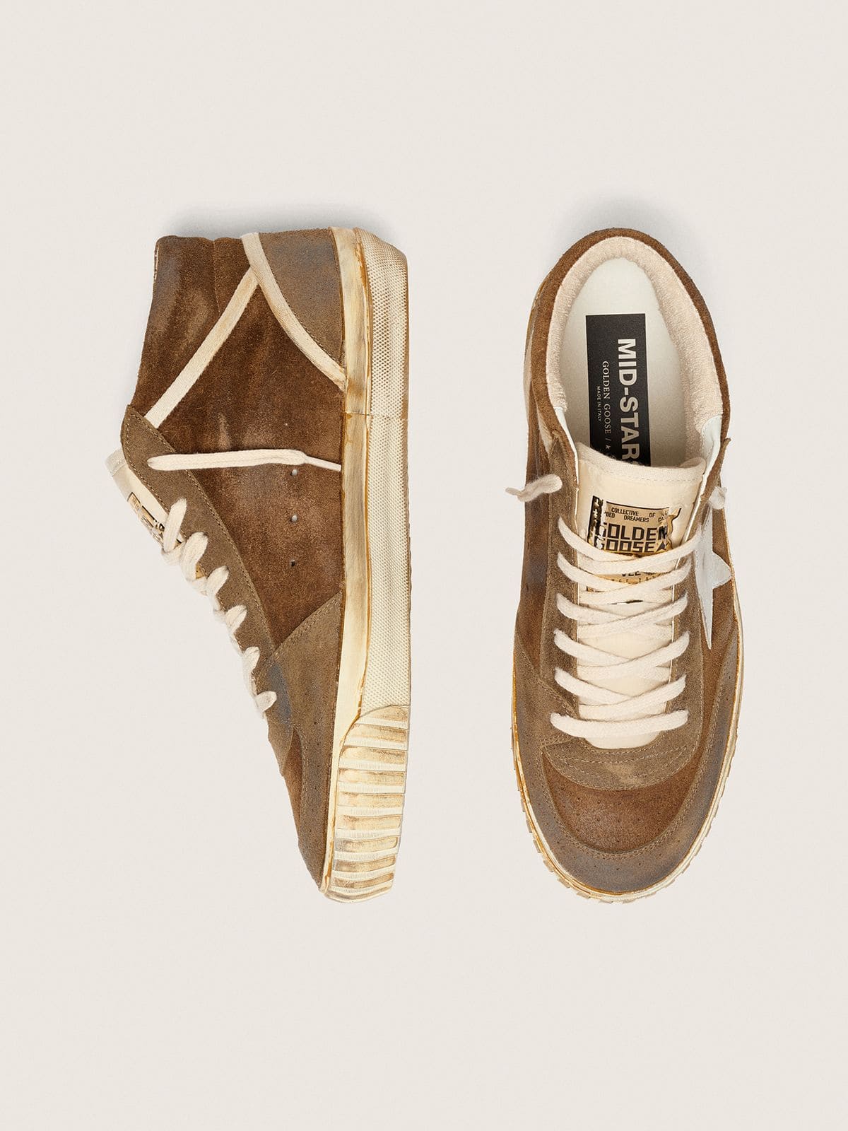 Mid Star Uomo LAB in suede color ruggine con stella in pelle bianca