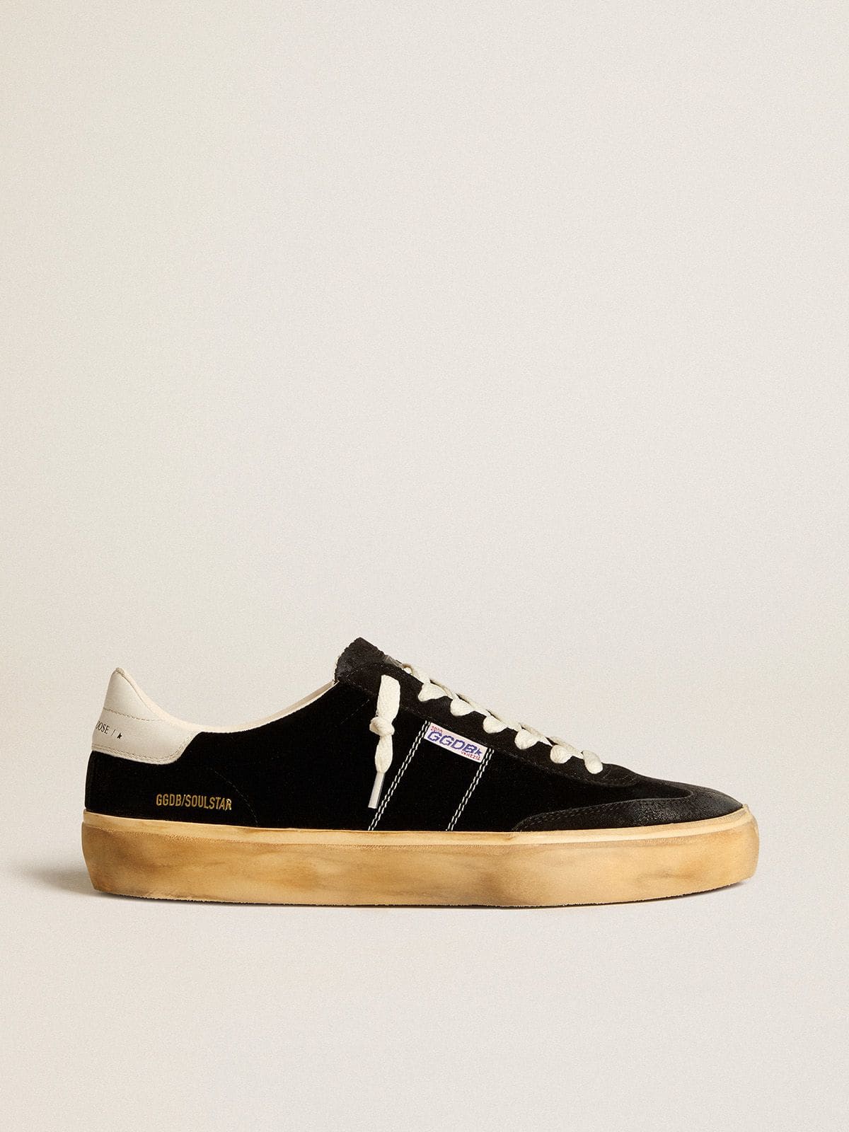 Golden Goose - Soul Star Uomo in velluto nero con talloncino in pelle bianca in 