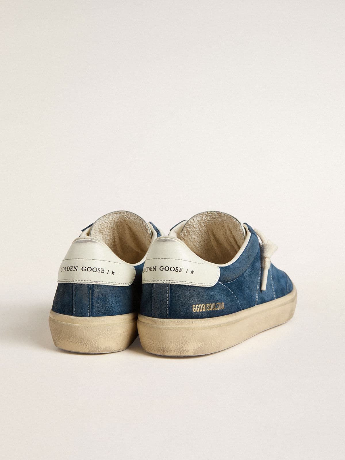 Golden Goose - Soul Star de hombre de ante azul con refuerzo del talón de piel blanca in 