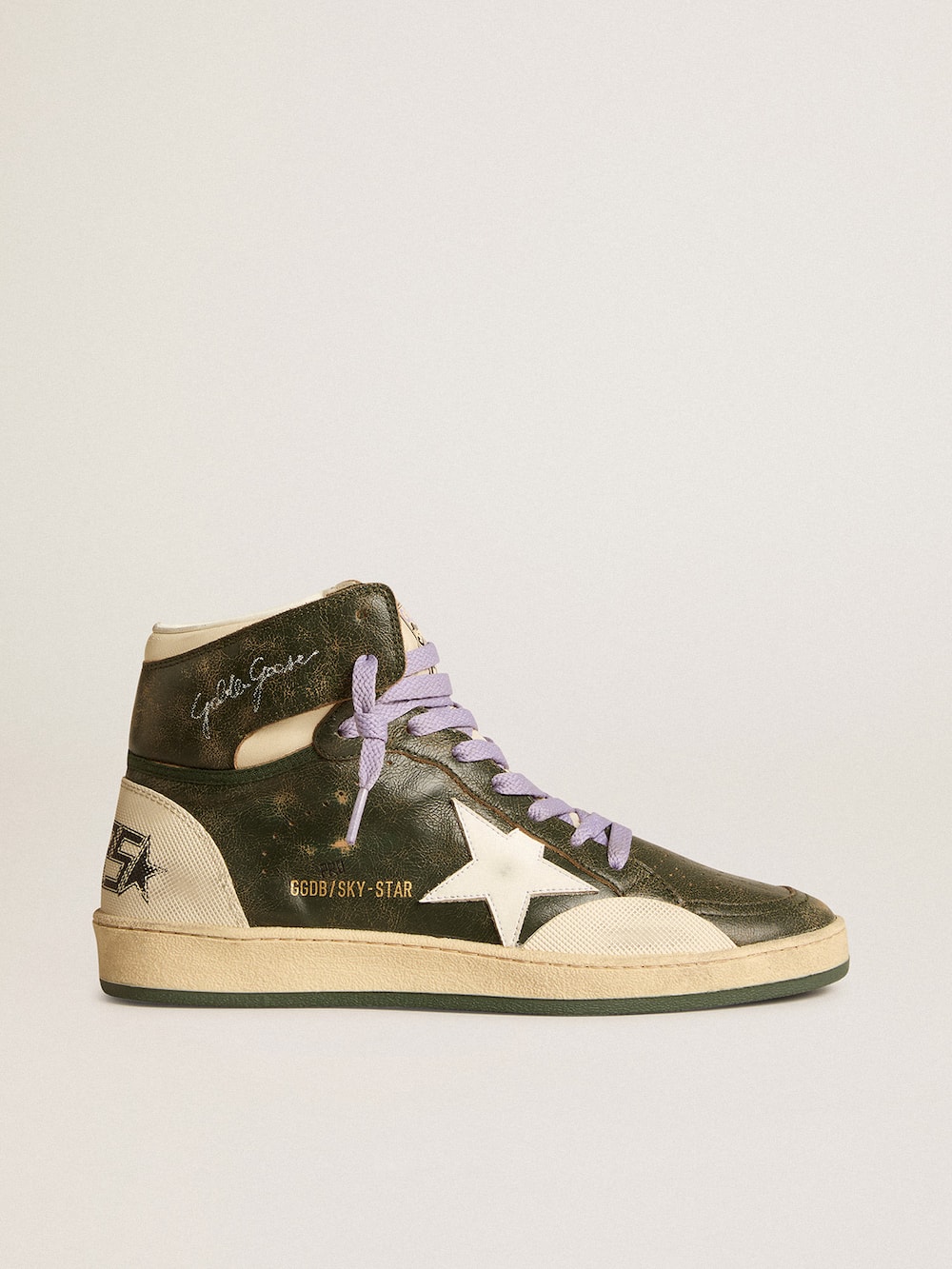 Golden Goose - Men's Sky-Star Pro in green leather with white star in 