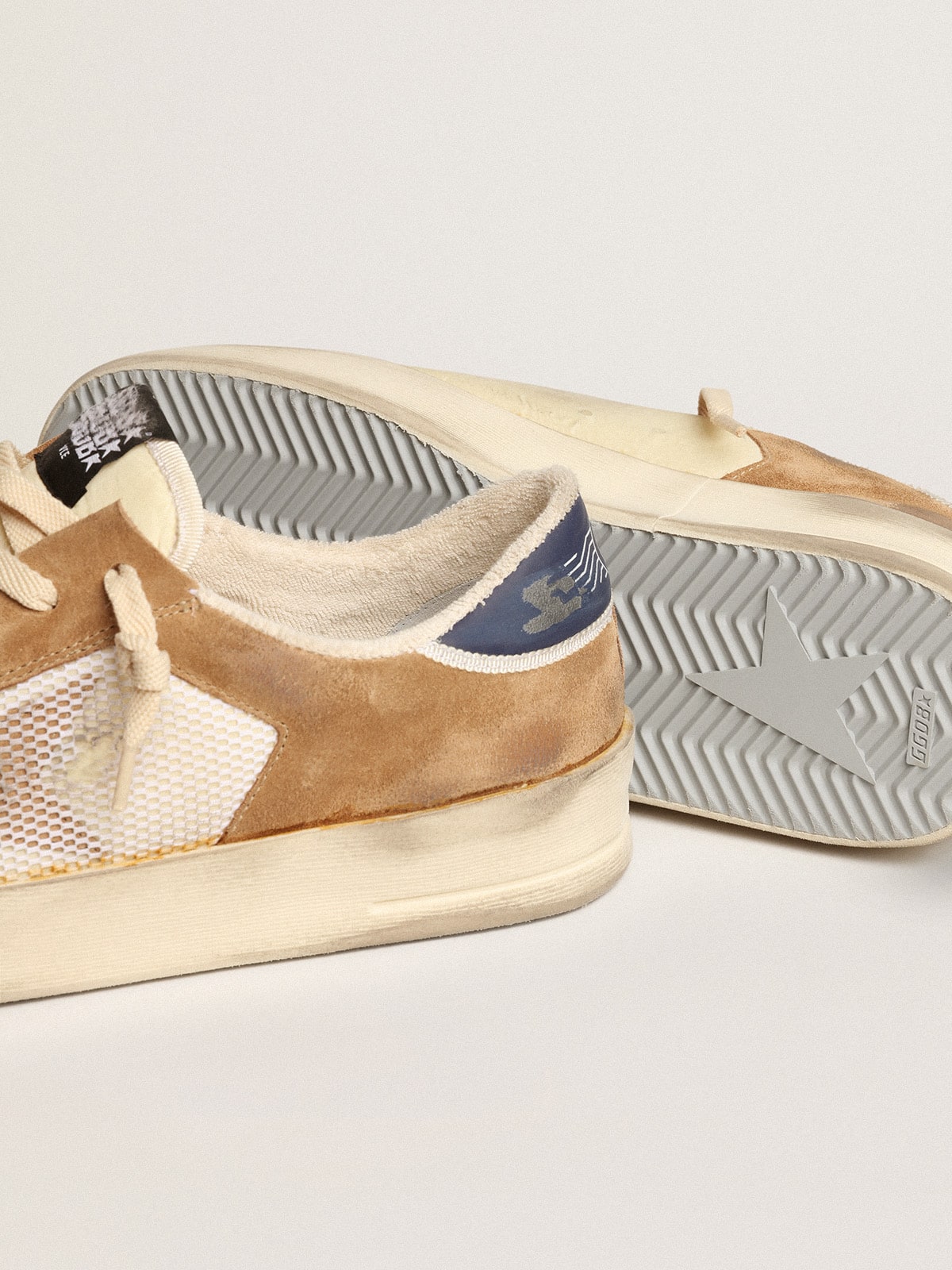 Golden Goose - Stardan de nailon y malla beige con aplicaciones de ante tabaco in 