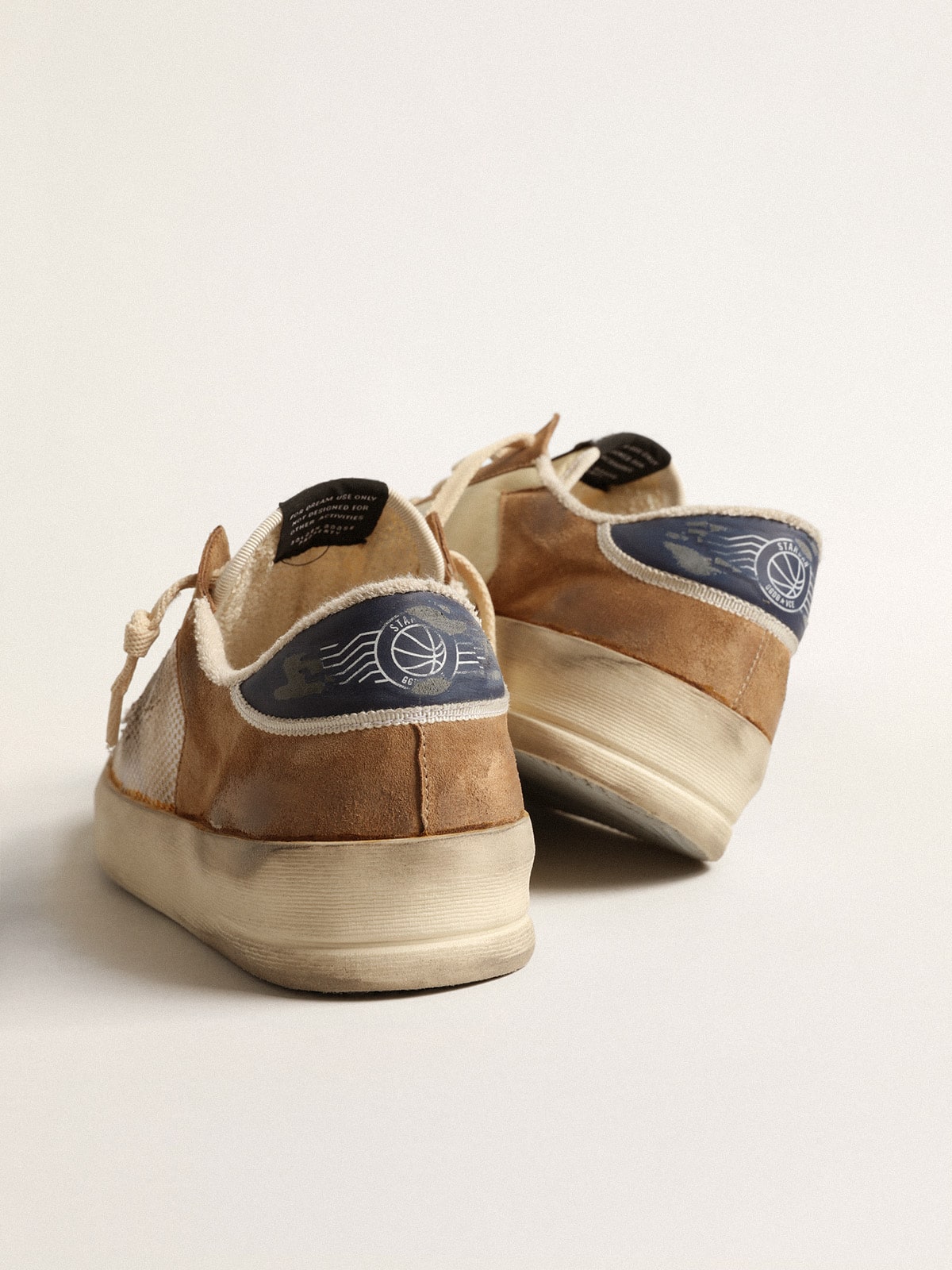 Golden Goose - Stardan de nailon y malla beige con aplicaciones de ante tabaco in 