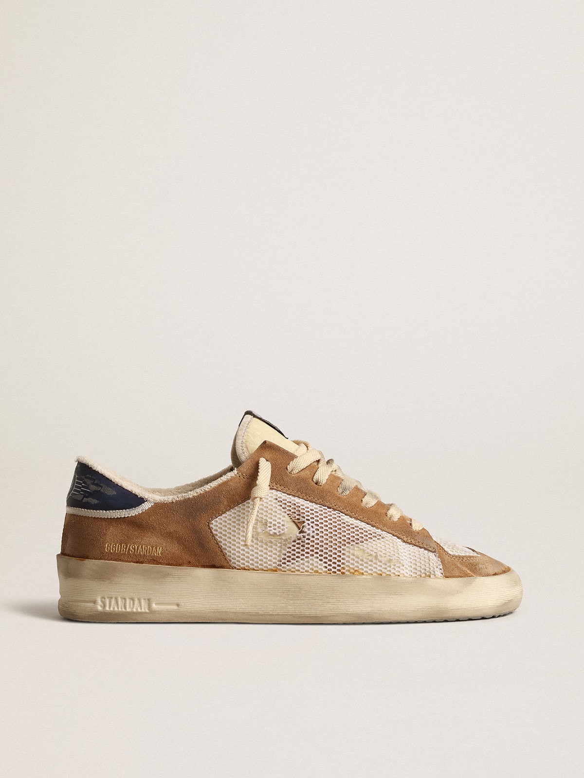 Golden Goose - Stardan de nailon y malla beige con aplicaciones de ante tabaco in 