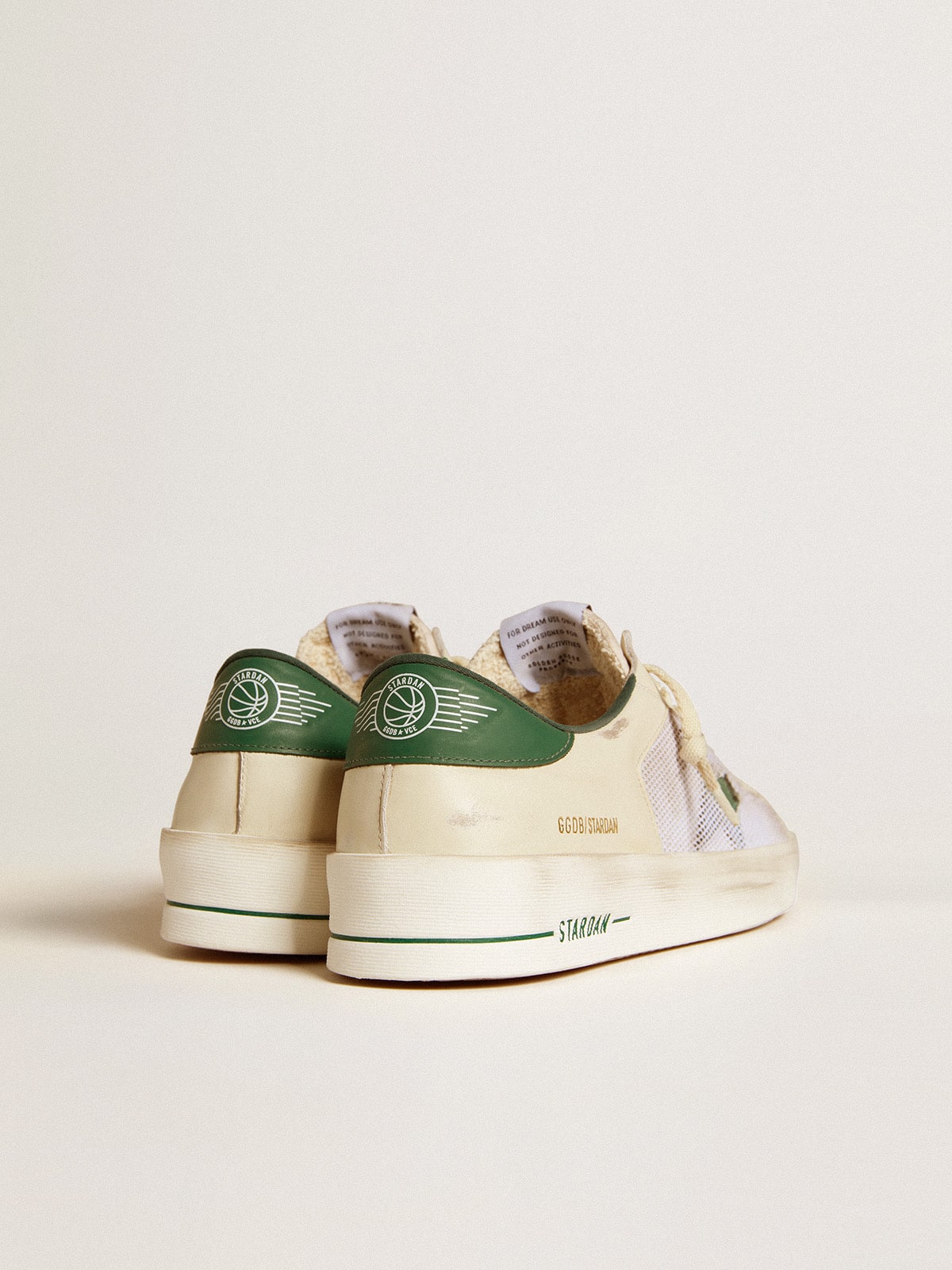 Stardan in white suede and mesh with green leather star and