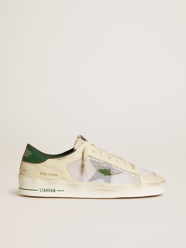 Golden Goose - Stardan in white suede and mesh with green leather star and heel tab in 