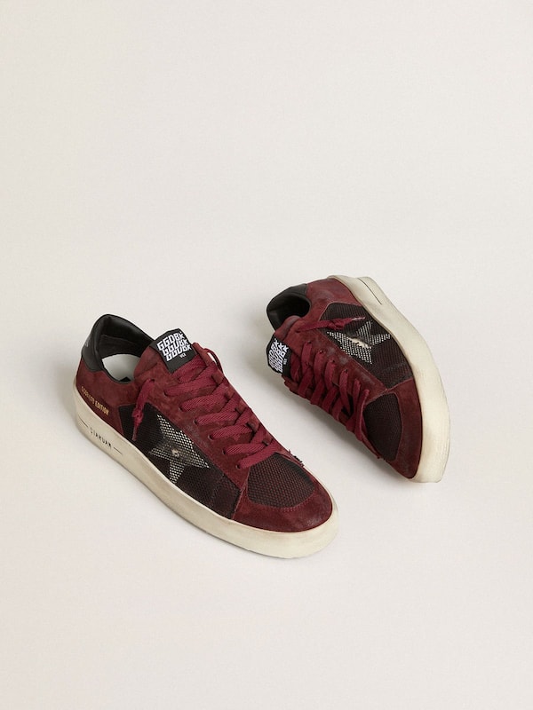 Golden Goose - Men's Stardan in black mesh and burgundy suede with white leather star in 