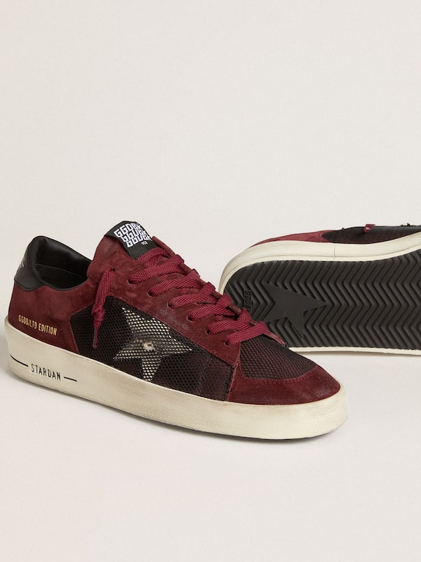 Golden Goose - Men's Stardan in black mesh and burgundy suede with white leather star in 