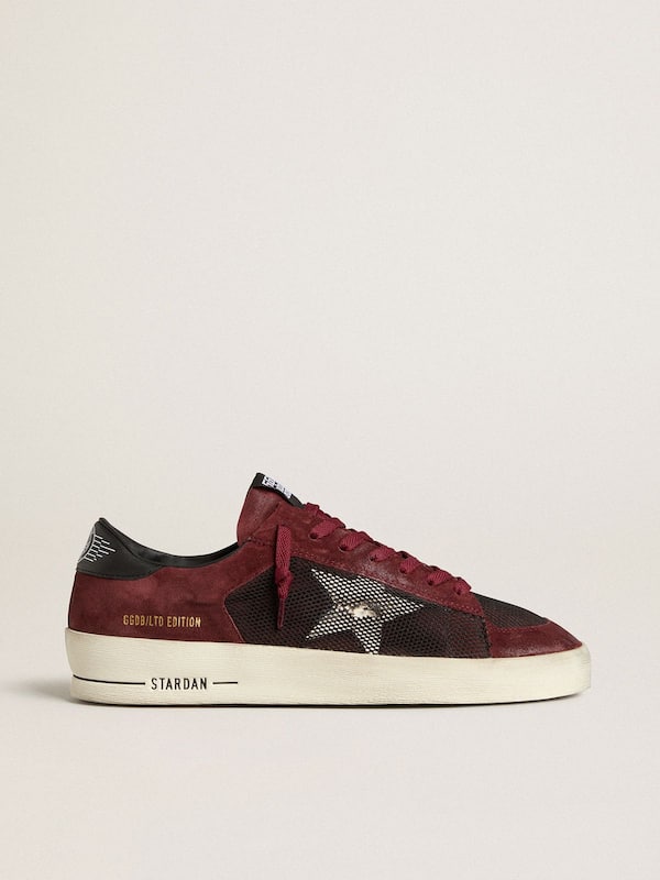Golden Goose - Men's Stardan in black mesh and burgundy suede with white leather star in 