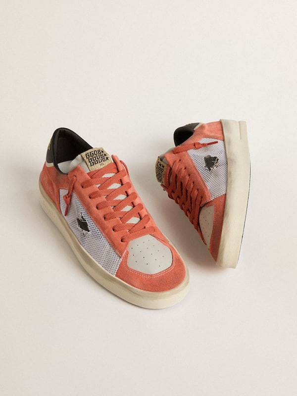 Golden Goose - Stardan LTD in coral-colored suede and mesh with black leather star in 