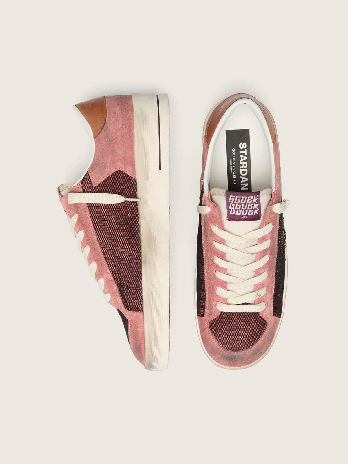 Golden Goose - Stardan masculino de suede rosa e estrela bege in 