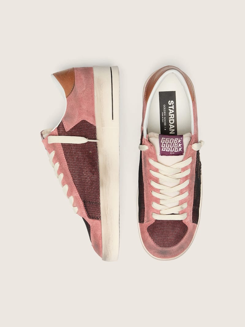 Golden Goose - Stardan homme en cuir velours rose avec &eacute;toile beige in 