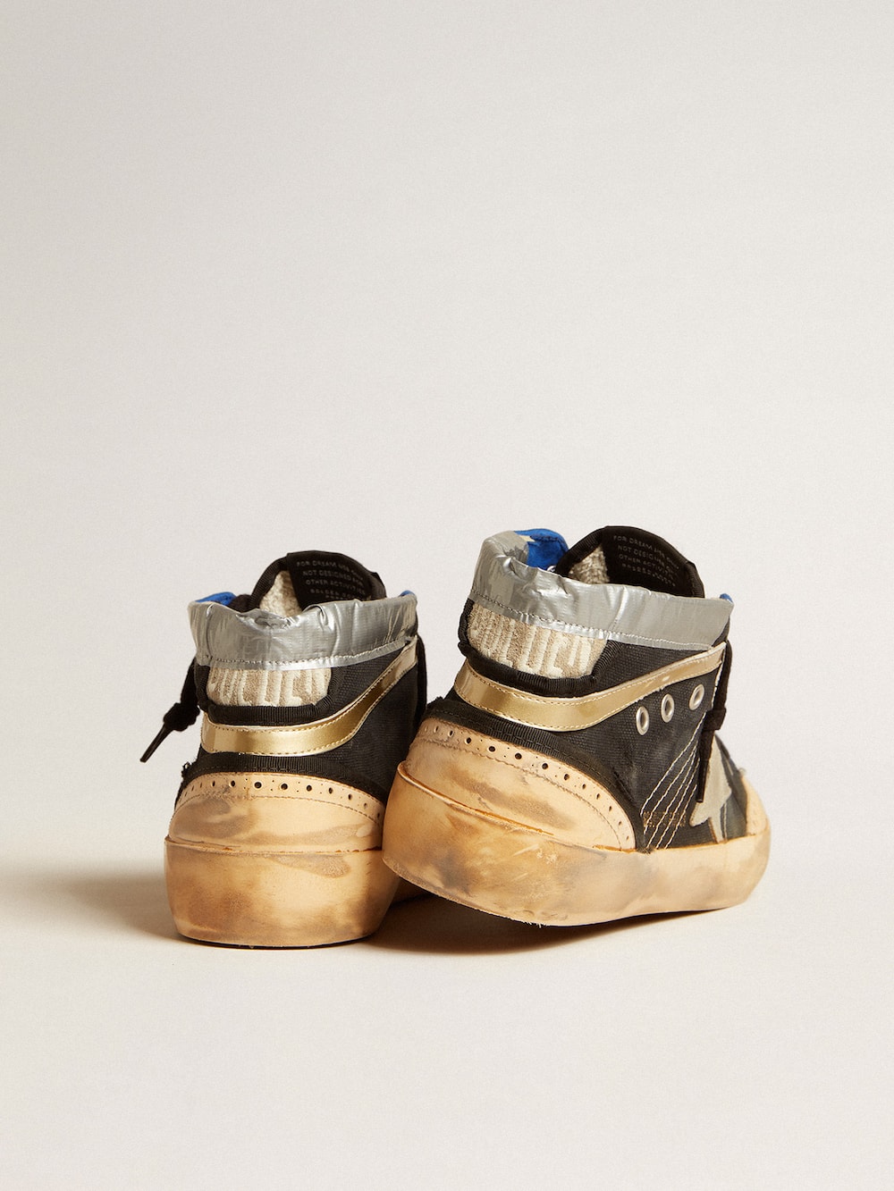 Golden Goose - Men’s Mid Star LAB in black canvas with ice-gray suede star in 