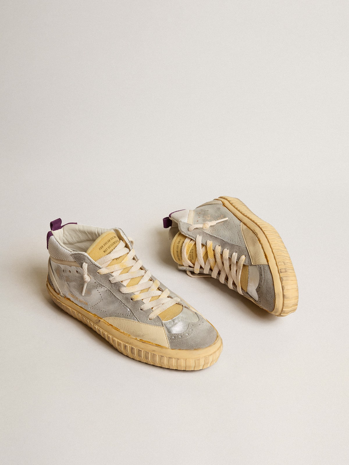 Golden Goose - Mid Star LAB in silver metallic leather and mesh with perforated star in 