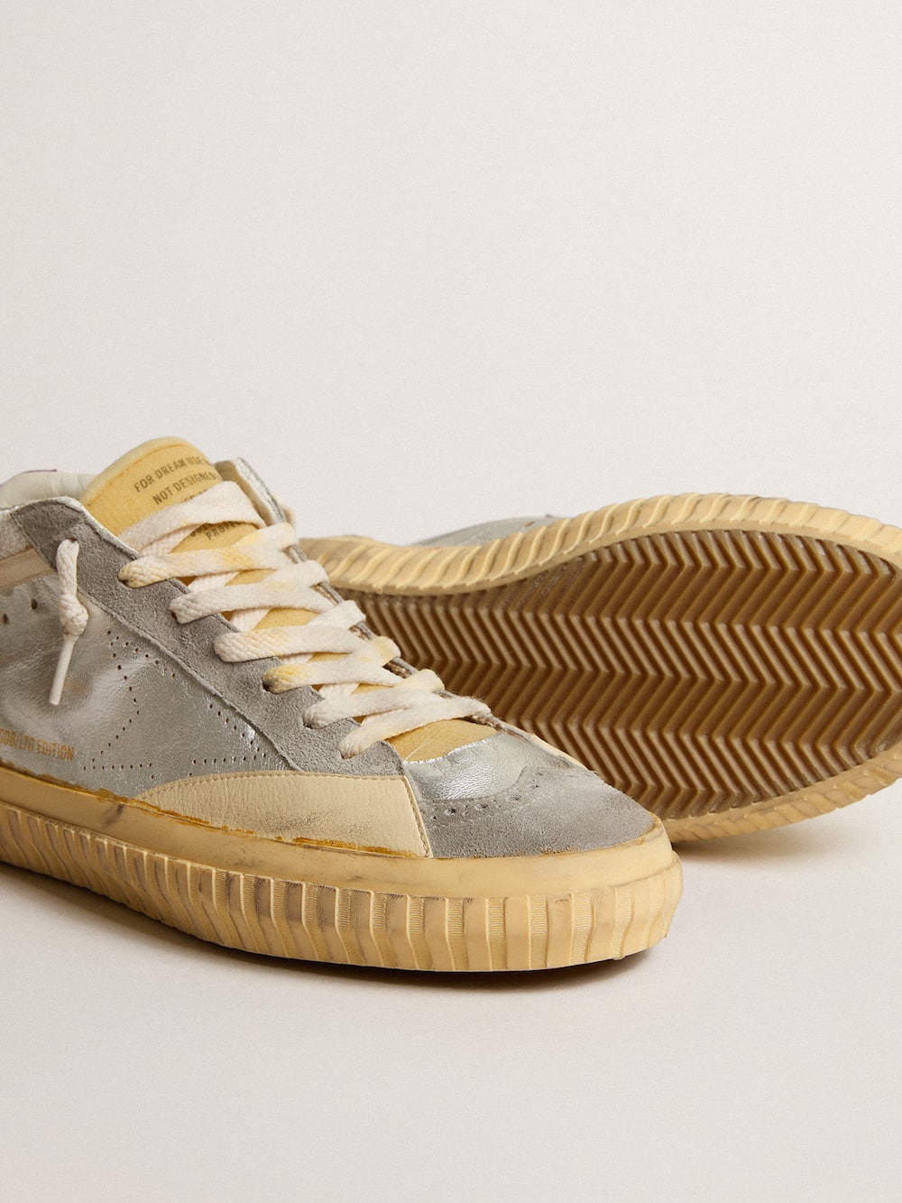 Golden Goose - Mid Star LAB in silver metallic leather and mesh with perforated star in 