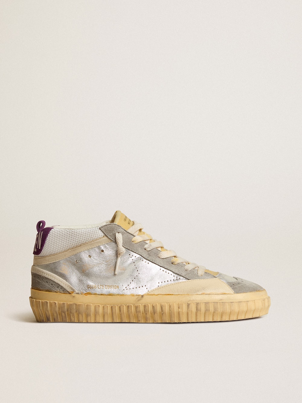 Golden Goose - Mid Star LAB in silver metallic leather and mesh with perforated star in 