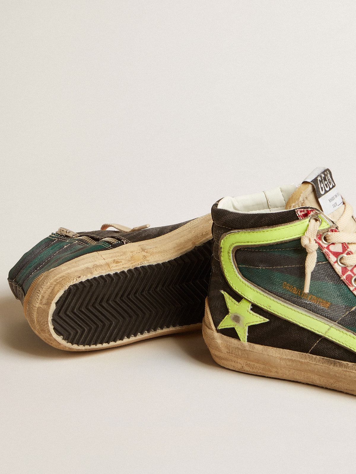 Golden Goose - Men’s Slide LAB in camo canvas with yellow leather star and flash in 