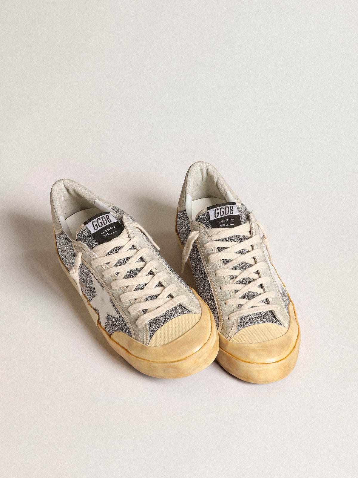 Golden Goose - Super-Star Uomo LAB con stella bianca e tomaia in glitter Swarovski in 