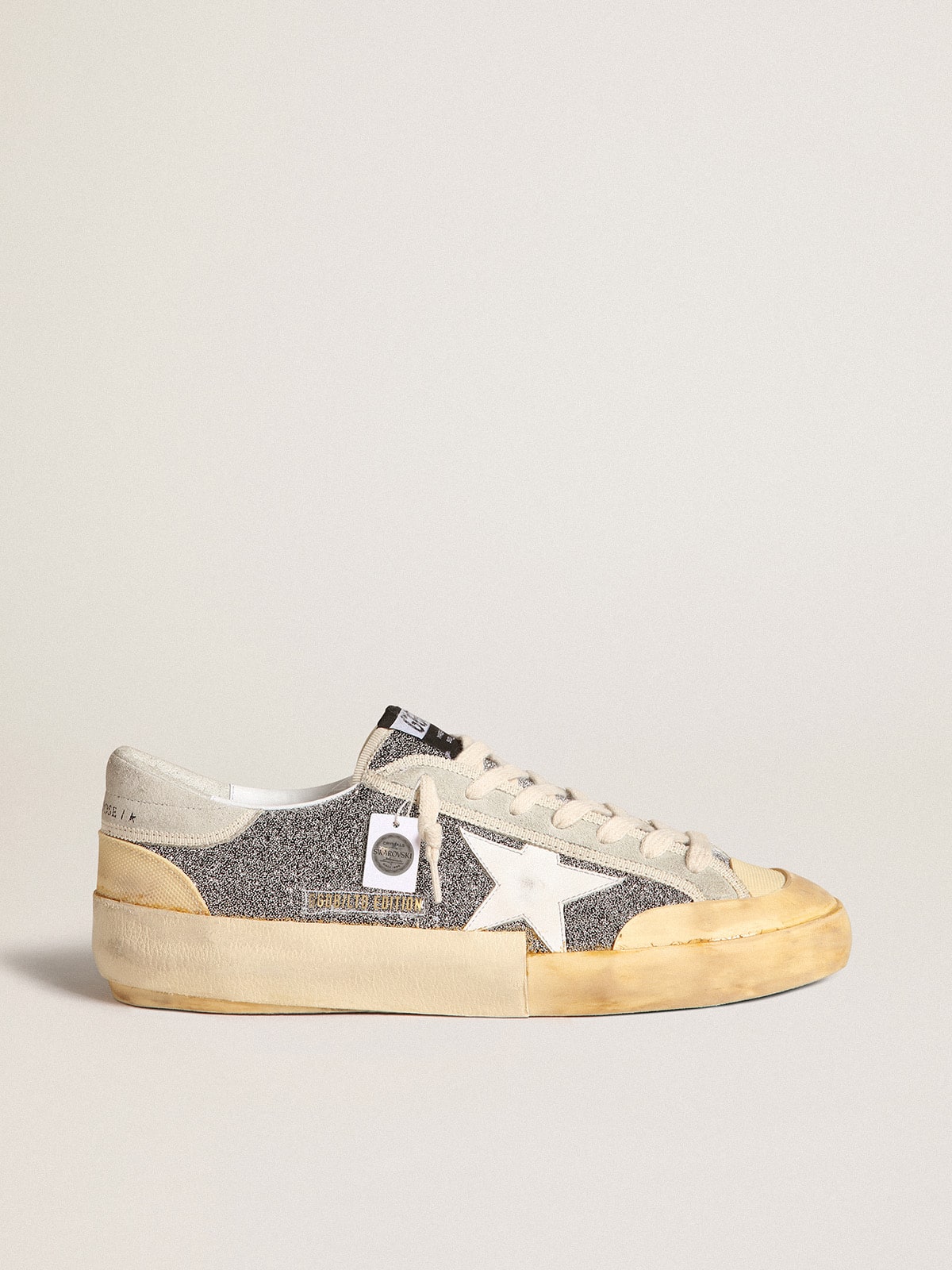 Golden Goose - Super-Star Uomo LAB con stella bianca e tomaia in glitter Swarovski in 