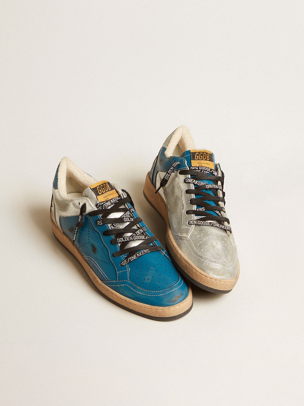 Golden Goose - Ball Star LAB in glossy blue and silver leather with perforated star in 