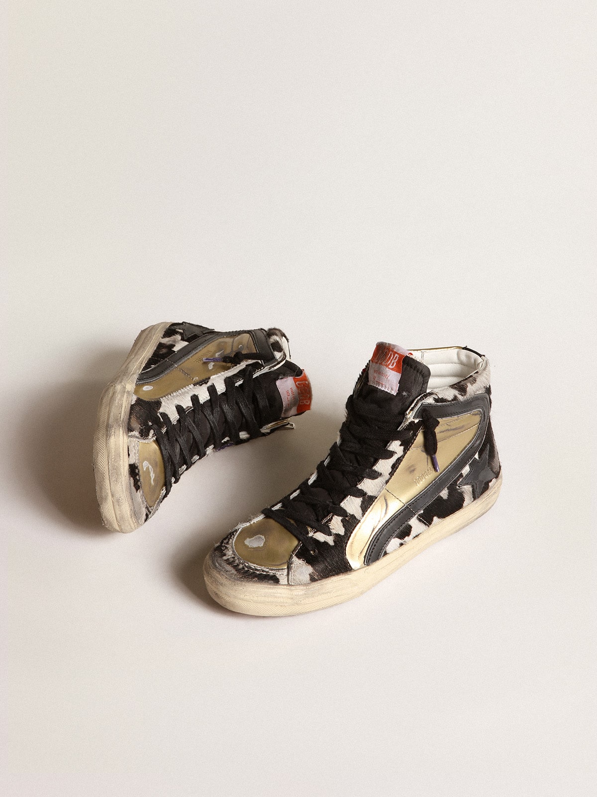 Golden Goose - Men&rsquo;s Slide LAB in zebra-print pony skin with gold inserts in 