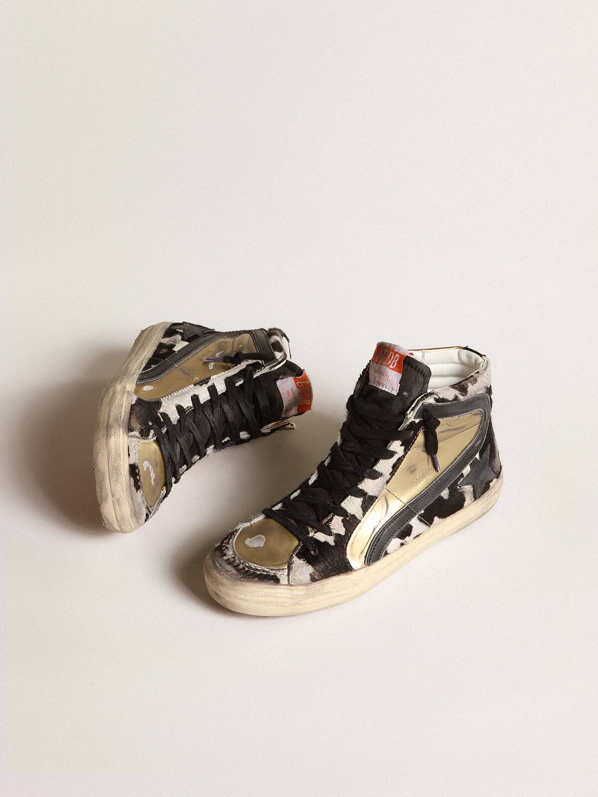 Golden Goose - Men&rsquo;s Slide LAB in zebra-print pony skin with gold inserts in 