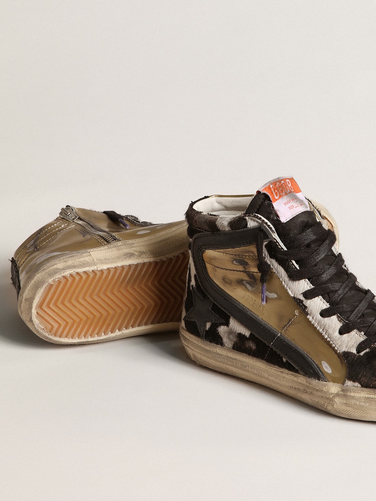 Golden Goose - Men&rsquo;s Slide LAB in zebra-print pony skin with gold inserts in 