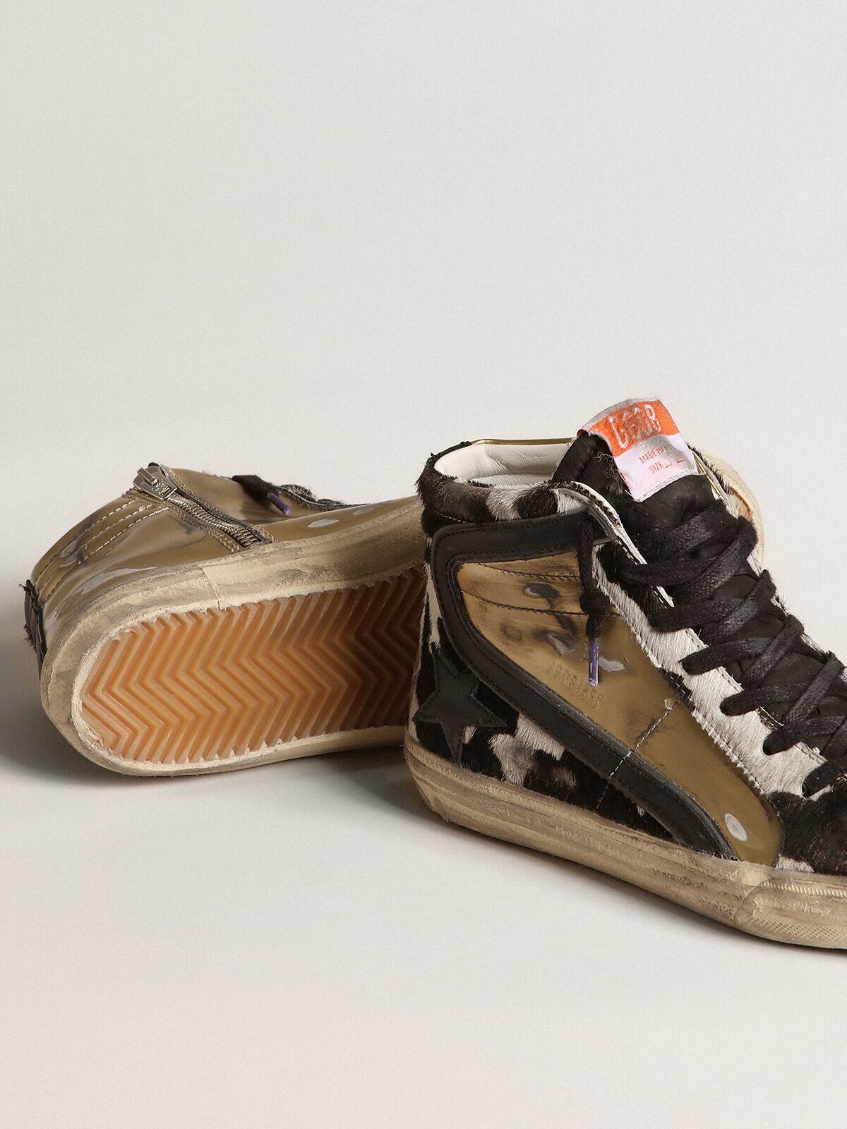 Golden Goose - Men&rsquo;s Slide LAB in zebra-print pony skin with gold inserts in 