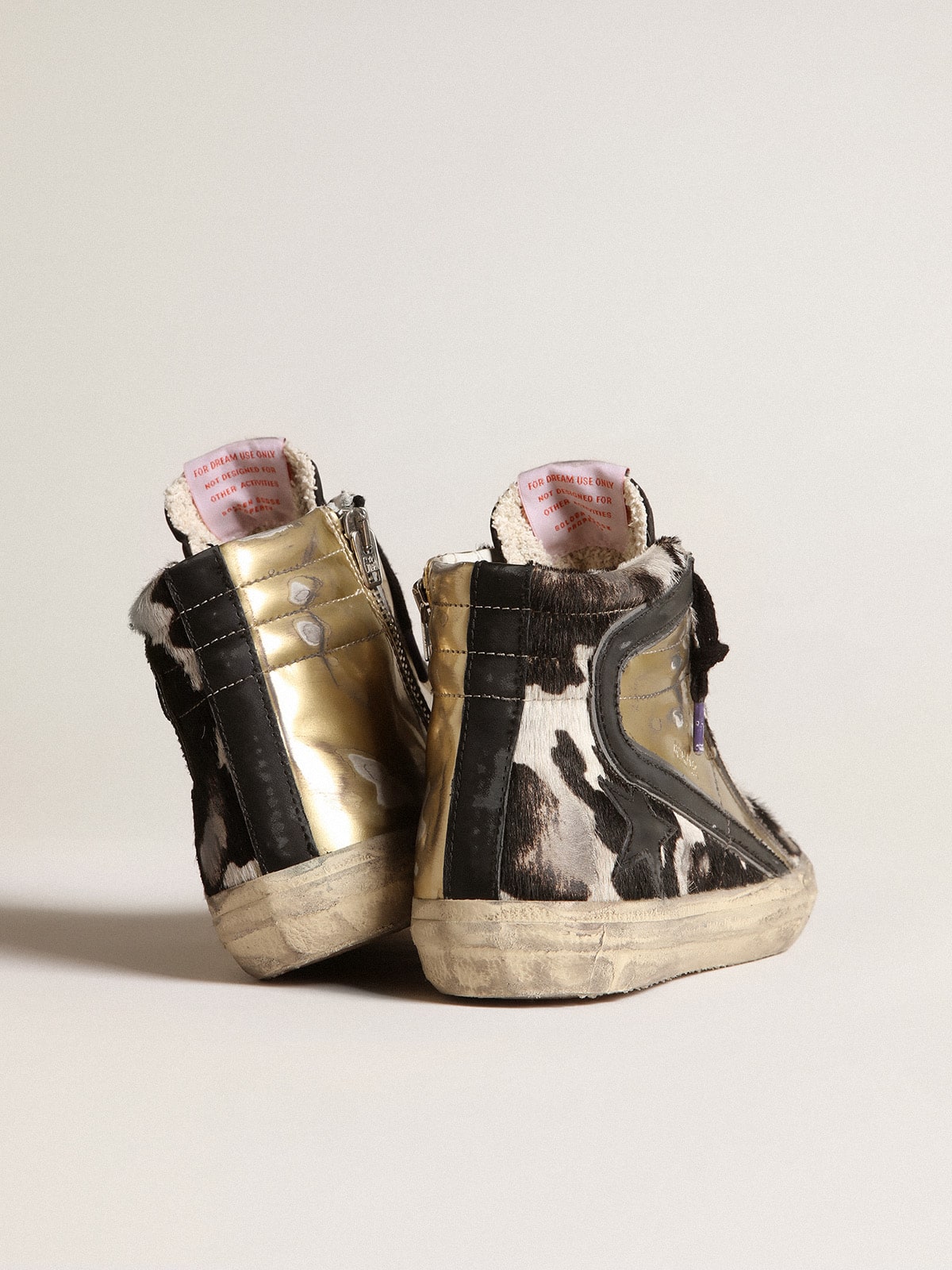 Golden Goose - Men&rsquo;s Slide LAB in zebra-print pony skin with gold inserts in 