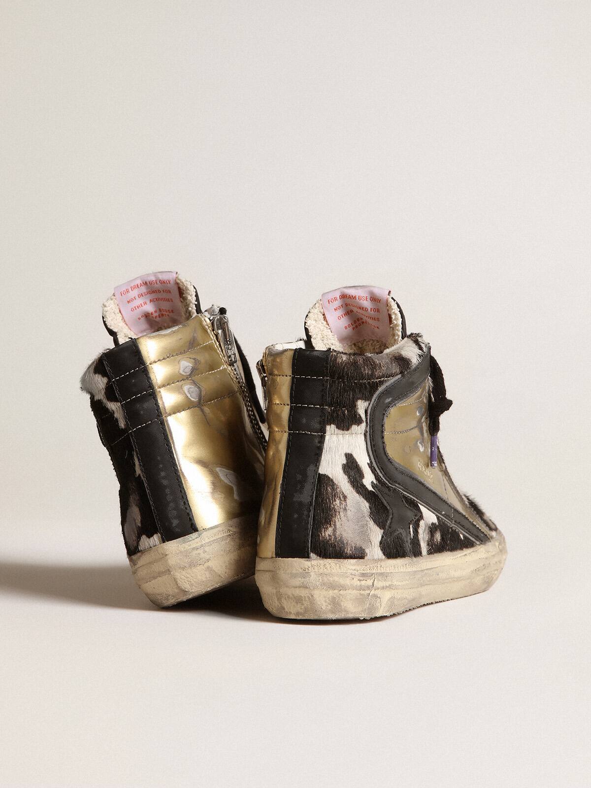 Golden Goose - Men&rsquo;s Slide LAB in zebra-print pony skin with gold inserts in 